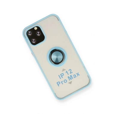 Mey İthalat®  iPhone 12 Pro Max Kılıf Montreal Yüzüklü Silikon Kapak - Buz Mavi