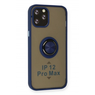 Mey İthalat®  iPhone 12 Pro Max Kılıf Montreal Yüzüklü Silikon Kapak - Lacivert