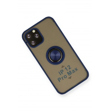 Mey İthalat®  iPhone 12 Pro Max Kılıf Montreal Yüzüklü Silikon Kapak - Lacivert