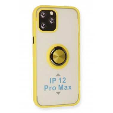 Mey İthalat®  iPhone 12 Pro Max Kılıf Montreal Yüzüklü Silikon Kapak - Sarı