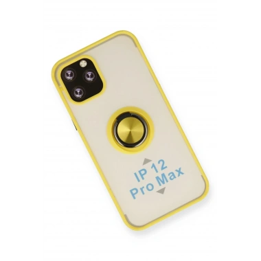 Mey İthalat®  iPhone 12 Pro Max Kılıf Montreal Yüzüklü Silikon Kapak - Sarı