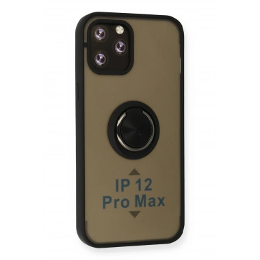 Mey İthalat®  iPhone 12 Pro Max Kılıf Montreal Yüzüklü Silikon Kapak - Siyah
