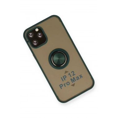 Mey İthalat®  iPhone 12 Pro Max Kılıf Montreal Yüzüklü Silikon Kapak - Yeşil