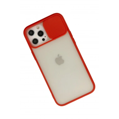 Mey İthalat® iPhone 12 Pro Max Kılıf Palm Buzlu Kamera Sürgülü Silikon - Kırmızı