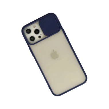 Mey İthalat® iPhone 12 Pro Max Kılıf Palm Buzlu Kamera Sürgülü Silikon - Lacivert