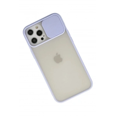 Mey İthalat®  iPhone 12 Pro Max Kılıf Palm Buzlu Kamera Sürgülü Silikon - Lila