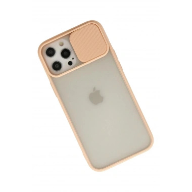 Mey İthalat®  iPhone 12 Pro Max Kılıf Palm Buzlu Kamera Sürgülü Silikon - Pembe