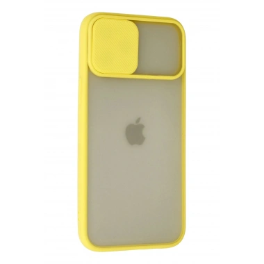 Mey İthalat®  iPhone 12 Pro Max Kılıf Palm Buzlu Kamera Sürgülü Silikon - Sarı