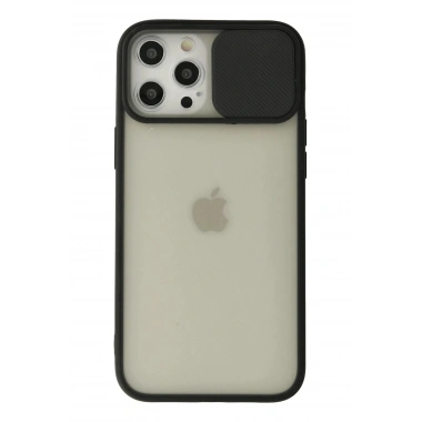 Mey İthalat®  iPhone 12 Pro Max Kılıf Palm Buzlu Kamera Sürgülü Silikon - Siyah