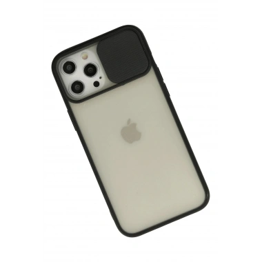 Mey İthalat®  iPhone 12 Pro Max Kılıf Palm Buzlu Kamera Sürgülü Silikon - Siyah