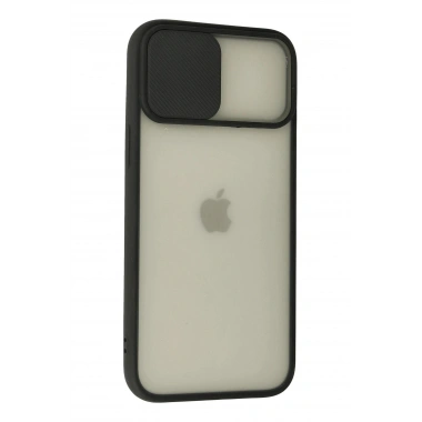 Mey İthalat®  iPhone 12 Pro Max Kılıf Palm Buzlu Kamera Sürgülü Silikon - Siyah