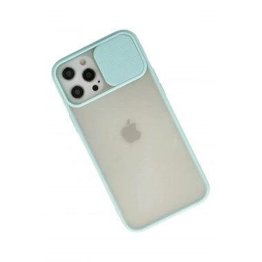 Mey İthalat® iPhone 12 Pro Max Kılıf Palm Buzlu Kamera Sürgülü Silikon - Turkuaz