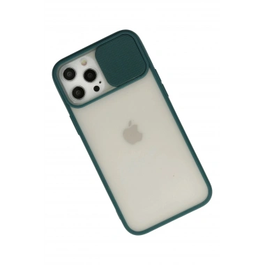 Mey İthalat®  iPhone 12 Pro Max Kılıf Palm Buzlu Kamera Sürgülü Silikon - Yeşil