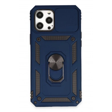 Mey İthalat®  iPhone 12 Pro Max Kılıf Pars Lens Yüzüklü Silikon - Lacivert