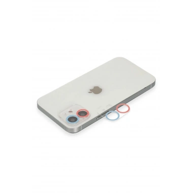 Mey İthalat®  iPhone 12 Renkli Kamera Lens Koruma Cam - Pembe-Mavi