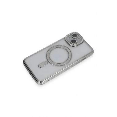 Mey İthalat®   iPhone 13 Kılıf Joke Simli Magneticsafe Kılıf - Gümüş
