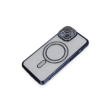 Mey İthalat®   iPhone 13 Kılıf Joke Simli Magneticsafe Kılıf - Lacivert