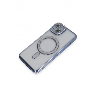 Mey İthalat®  iPhone 13 Kılıf Joke Simli Magneticsafe Kılıf - Mavi