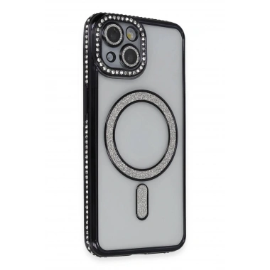 Mey İthalat®  iPhone 13 Kılıf Joke Simli Magneticsafe Kılıf - Siyah