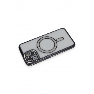 Mey İthalat®  iPhone 13 Kılıf Joke Simli Magneticsafe Kılıf - Siyah