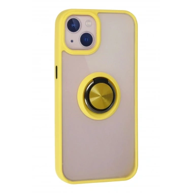 Mey İthalat®  iPhone 13 Kılıf Montreal Yüzüklü Silikon Kapak - Sarı