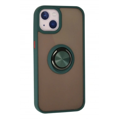 Mey İthalat®  iPhone 13 Kılıf Montreal Yüzüklü Silikon Kapak - Yeşil