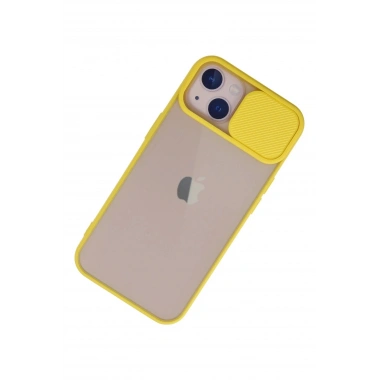 Mey İthalat® iPhone 13 Kılıf Palm Buzlu Kamera Sürgülü Silikon - Sarı