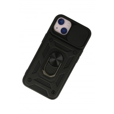 Mey İthalat®  iPhone 13 Kılıf Pars Lens Yüzüklü Silikon - Siyah