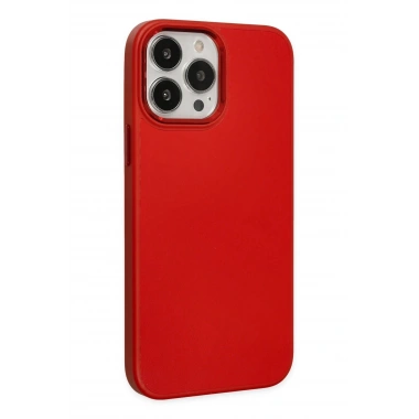 Mey İthalat®  iPhone 13 Pro Kılıf Asya Deri Silikon - Kırmızı