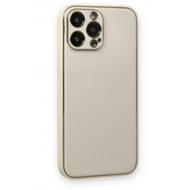 Mey İthalat®  iPhone 13 Pro Kılıf Coco Deri Silikon Kapak - Beyaz