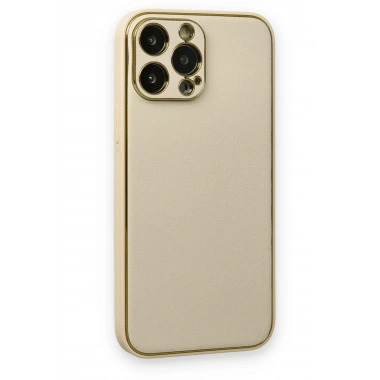 Mey İthalat®  iPhone 13 Pro Kılıf Coco Deri Silikon Kapak - Gold