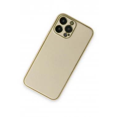 Mey İthalat®  iPhone 13 Pro Kılıf Coco Deri Silikon Kapak - Gold
