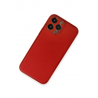 Mey İthalat®  iPhone 13 Pro Kılıf Coco Deri Silikon Kapak - Kırmızı