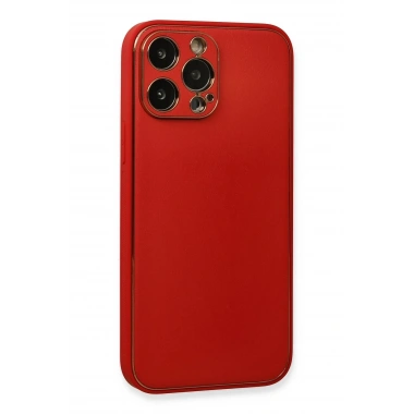 Mey İthalat®  iPhone 13 Pro Kılıf Coco Deri Silikon Kapak - Kırmızı