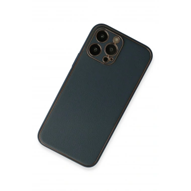 Mey İthalat®  iPhone 13 Pro Kılıf Coco Deri Silikon Kapak - Mavi
