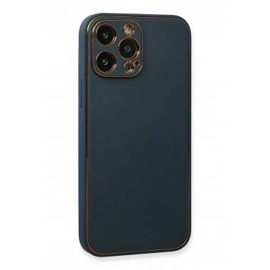 Mey İthalat®  iPhone 13 Pro Kılıf Coco Deri Silikon Kapak - Mavi