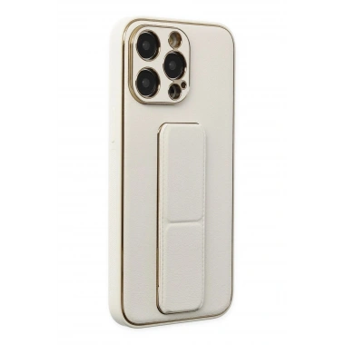 Mey İthalat®  iPhone 13 Pro Kılıf Coco Deri Standlı Kapak - Beyaz