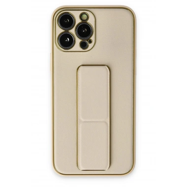 Mey İthalat®  iPhone 13 Pro Kılıf Coco Deri Standlı Kapak - Gold