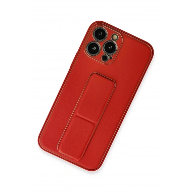 Mey İthalat®  iPhone 13 Pro Kılıf Coco Deri Standlı Kapak - Kırmızı