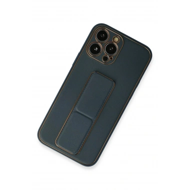 Mey İthalat®  iPhone 13 Pro Kılıf Coco Deri Standlı Kapak - Mavi