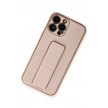 Mey İthalat®  iPhone 13 Pro Kılıf Coco Deri Standlı Kapak - Pembe