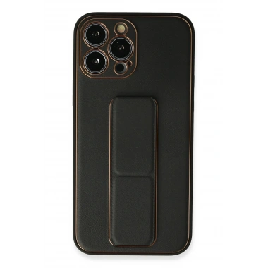 Mey İthalat®  iPhone 13 Pro Kılıf Coco Deri Standlı Kapak - Siyah