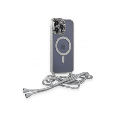 Mey İthalat®  iPhone 13 Pro Kılıf Divo Lazer Askılı Magsafe Kapak - Gümüş