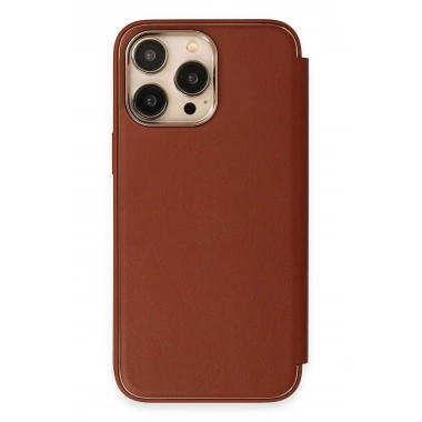 Mey İthalat® iPhone 13 Pro Kılıf Dolpin Kapaklı - Kahverengi