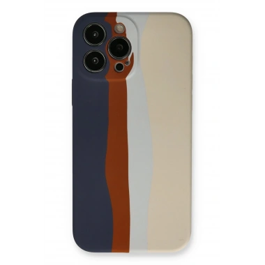 Mey İthalat® iPhone 13 Pro Kılıf Ebruli Lansman Silikon - Lacivert-Krem