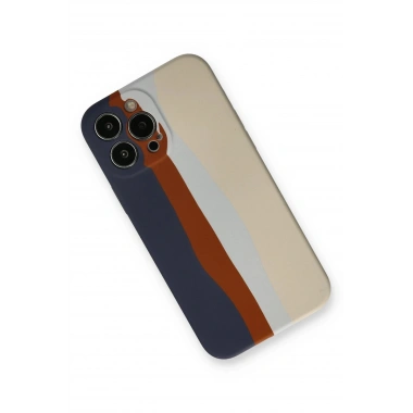 Mey İthalat® iPhone 13 Pro Kılıf Ebruli Lansman Silikon - Lacivert-Krem