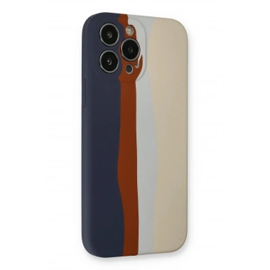 Mey İthalat® iPhone 13 Pro Kılıf Ebruli Lansman Silikon - Lacivert-Krem