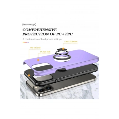 Mey İthalat®  iPhone 13 Pro Kılıf Elit Yüzüklü Kapak - Mor