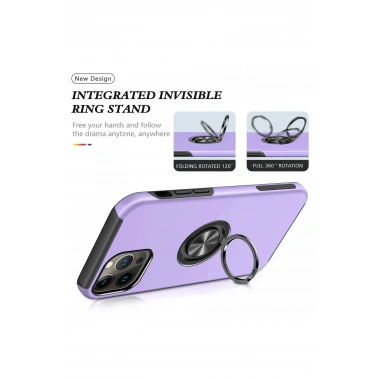 Mey İthalat®  iPhone 13 Pro Kılıf Elit Yüzüklü Kapak - Mor
