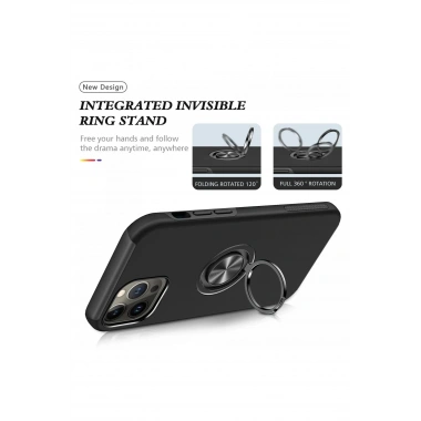 Mey İthalat®  iPhone 13 Pro Kılıf Elit Yüzüklü Kapak - Siyah